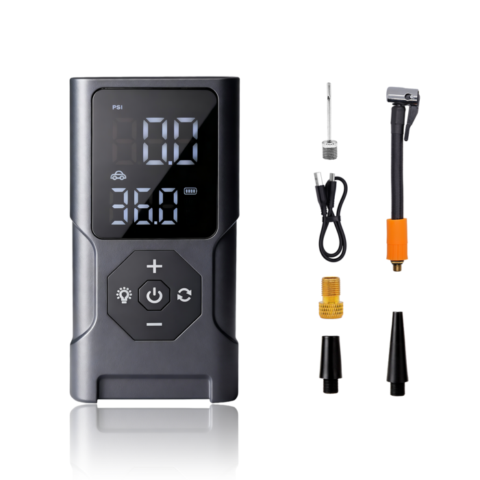 휴대용 무선 공기 주입기 풀세트 LED손전등/보조배터리/자동차/구기류/자전거 오토바이 다용도 에어 펌프 , 블랙 , 1세트