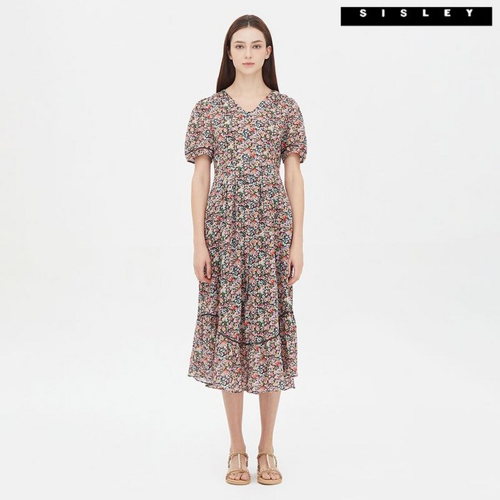 시슬리 플라워 프린트 원피스 SAOPD5431 BK