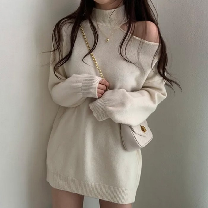 라라홀리 여리여리 홀터넥 어깨 트임 루즈핏 원피스 니트