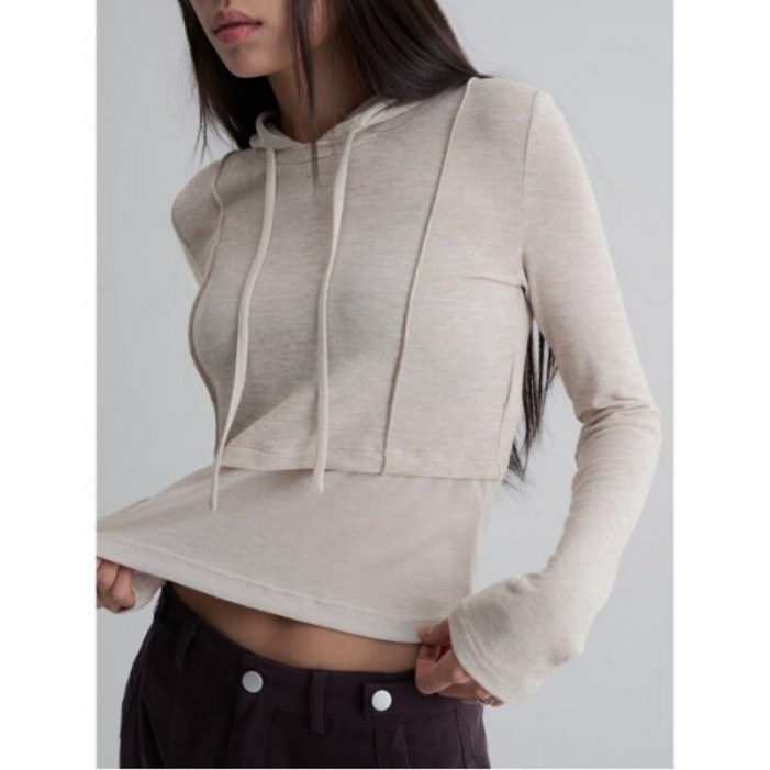 [에잇세컨즈] 레이어드 후드 티셔츠 베이지 (165941AQ6A)