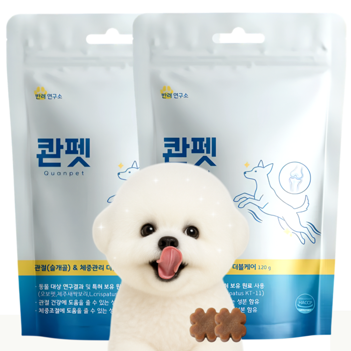 콴펫 강아지 관절 종합영양제 슬개골 체중관리 유산균, 2개, 뼈관절강화, 60정