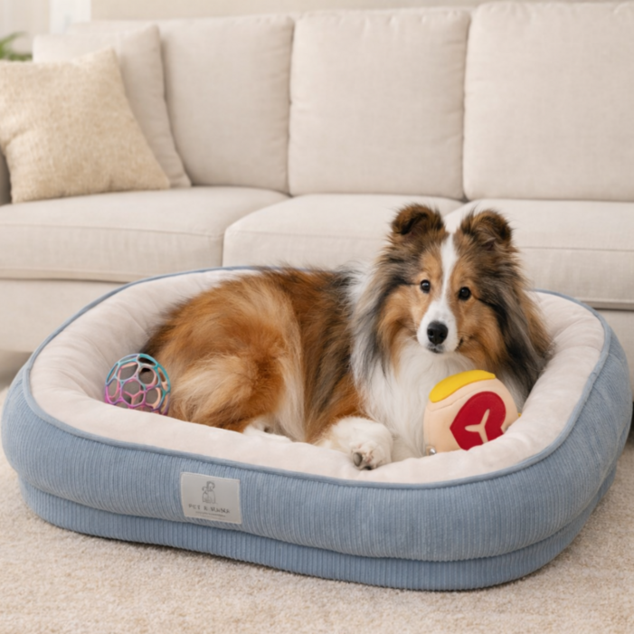 펫앤마마 겨울 푹신한 강아지 꿀잠 마약 방석 관리 편한 커버분리형 쿠션, 더스티 블루, 1개