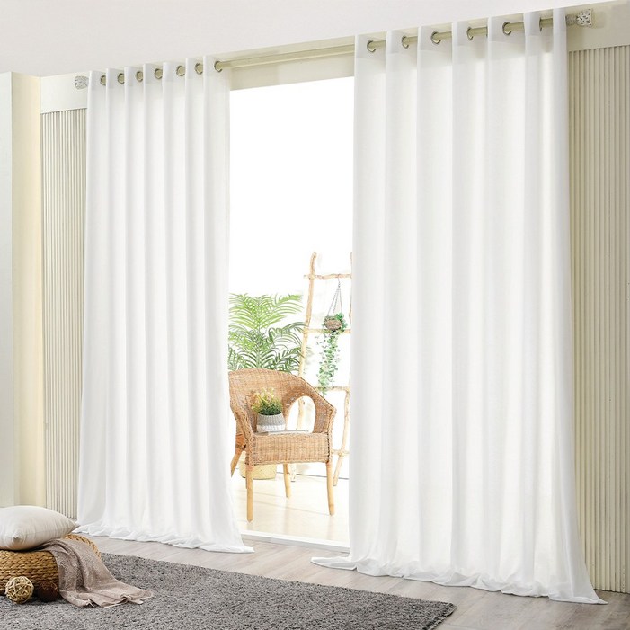 살랑공간 도톰쉬폰커튼 화이트색상 주문제작 아일렛형 2장구성