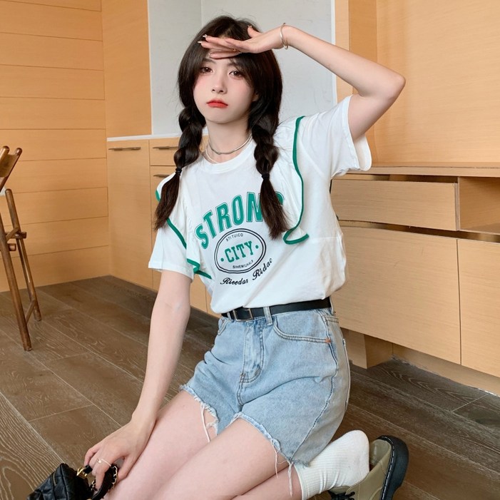 KDNC 여름 여성 프릴 데일리 반팔티셔츠 루즈핏