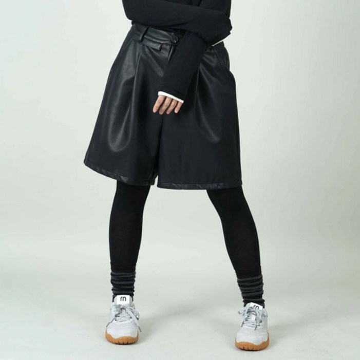 로딘 여성 레더 스판 여자 허리뒷밴딩 버뮤다팬츠 ML