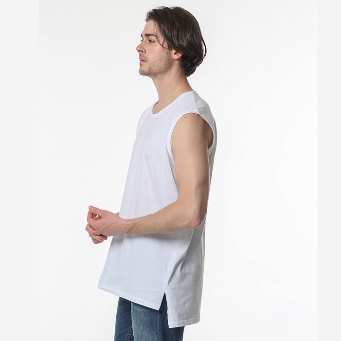 남녀공용 레이어드 이너 오버핏 무지 라운드 민소매 티셔츠 S4XL