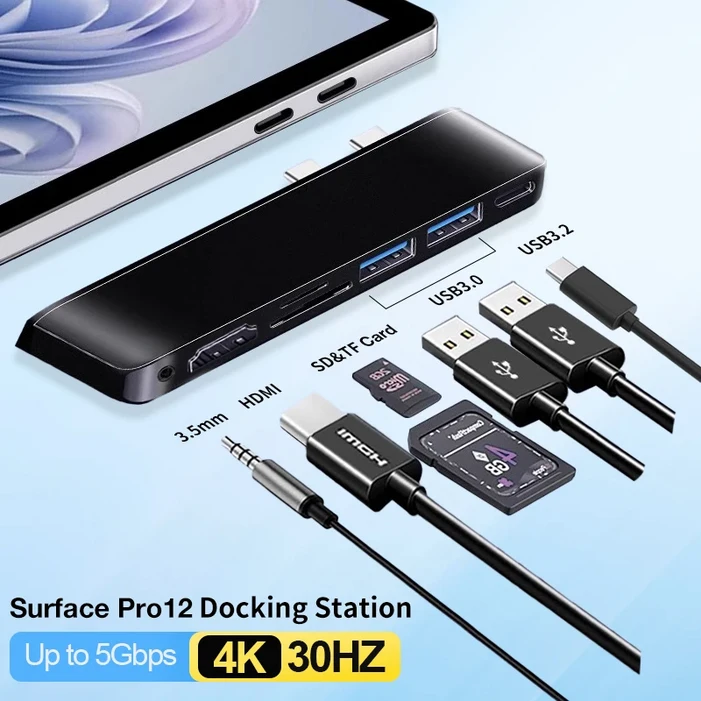 Surface Pro 1291011X 허브 도킹 스테이션4K HDMI 8K 비디오 디스플레이 포함 액세서리용 USBC 어댑