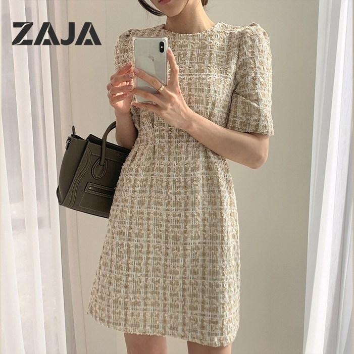 ZAJA 여성 여름 A라인 반팔 슬림 오피스룩 하객룩 원피스