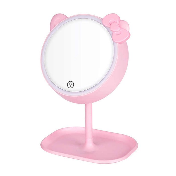 터치 화사거울 화장대 서있는 핑크 단색 스크린 특이한거울 고양이 조명