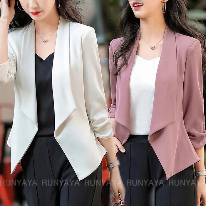 7부 소매  정장 자켓 빅사이즈  슬림 여성용 크롭  정장 자켓 데일리룩 여성봄 여름 재킷 캐주얼 양복  D88U