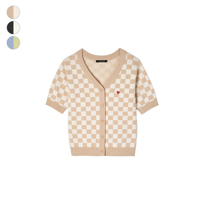 게스 게스  SUZY POP  여성 체커보드 반팔 가디건 ON2S5712