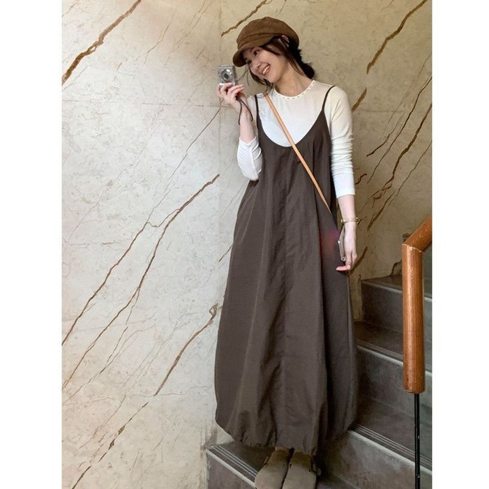 메인워크 여성 빅사이즈 멜빵 원피스 봄가을 빈티지 데일리 루즈핏 패션 기질 슬림핏 임부복 멜빵 스커트