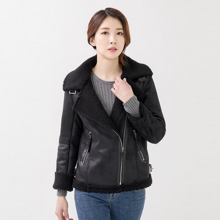 앙스블랑 천연 양모 하이넥 여성 라이더 양털 국내제작 무스탕자켓 926 한시행사