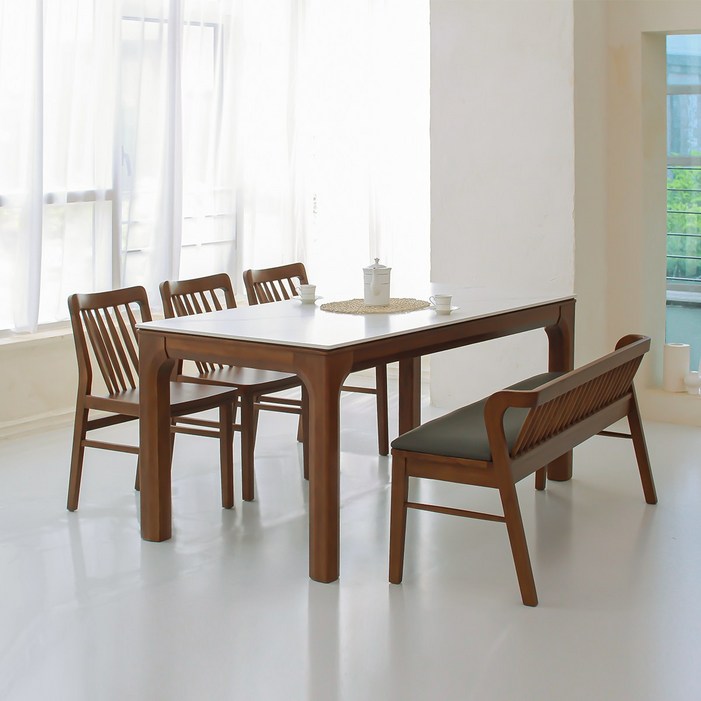 [헤닝] 에일리 포세린 통세라믹 원목 4인 6인 식탁세트 2colors
