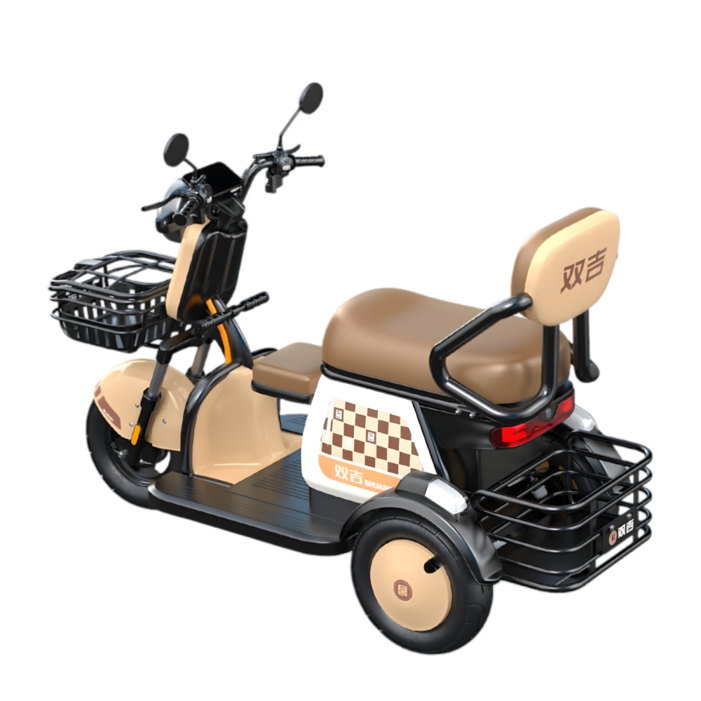 출퇴근 전기 스쿠터 3인승 리튬배터리 배달 오토바이 스쿠터 세발 전동차 3륜 바이크, 브라운, 800W 60V 20A50km