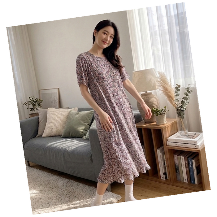 나들이룩 카주얼 반팔 롱원피 드레스