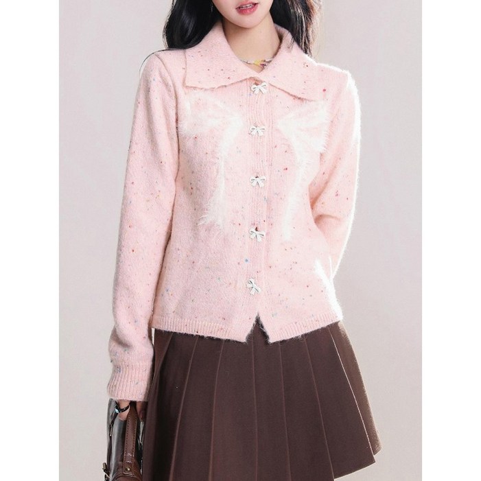 HAAN 나른한 리본 니트 스웨터 여춘추 카디건 아우터 톱