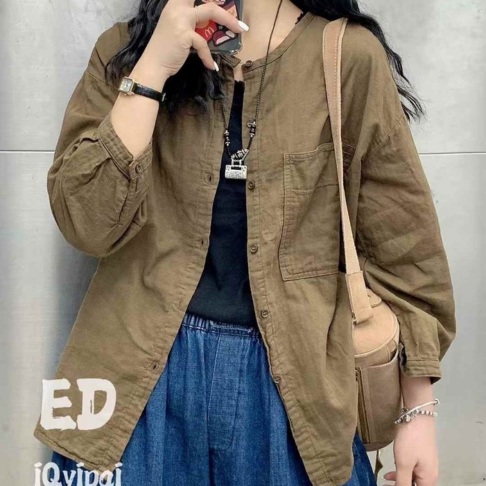 하마마스 빅포켓 라운드넥 셔츠 봄 간절기 여성 셔츠