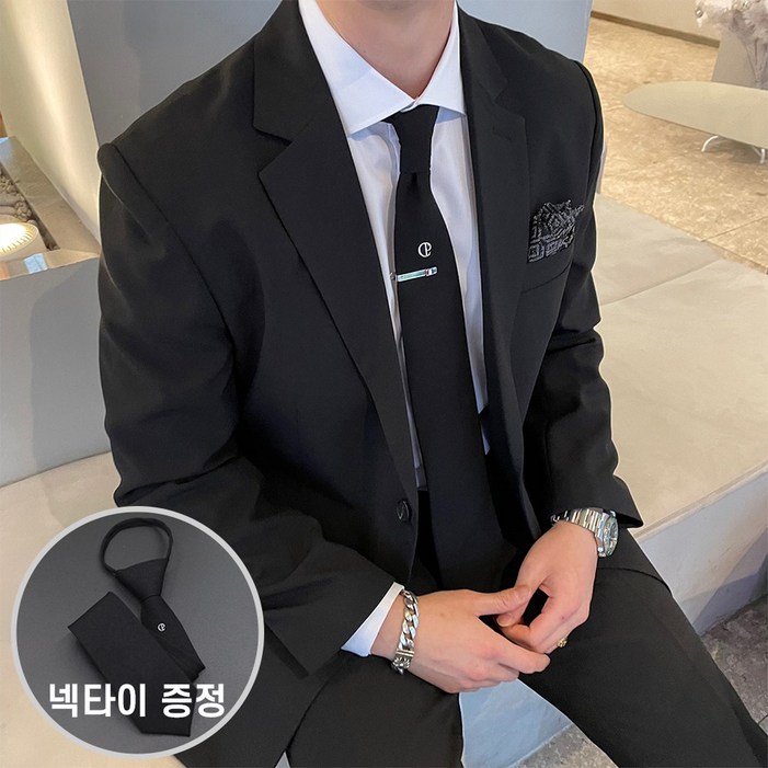 남자 베이직 사계절 스판 캐주얼 정장세트 빅사이즈수트 셋업 M5XL 넥타이증정