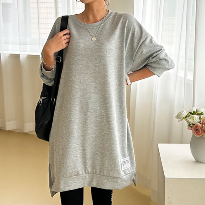 마이쏭 워시라벨트임롱맨투맨 빅사이즈 오버핏 롱티 라운드 긴팔 데일리룩 체형커버 루즈핏 신상 임부복