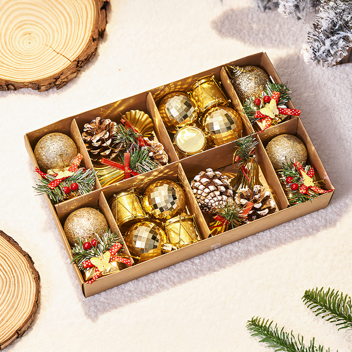 크리스마스 솔방울 트리장식 오너먼트 세트 소품 24p, 샴페인 골드