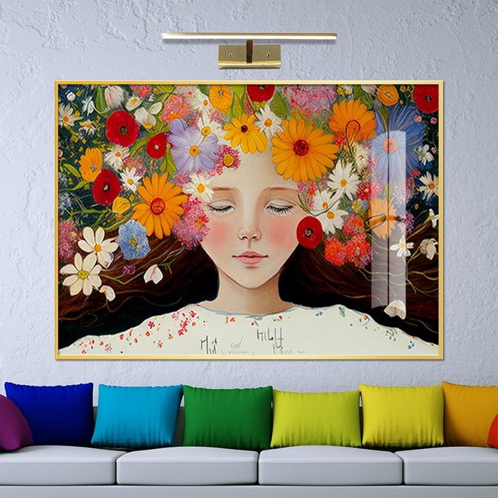 보고아트 행운을 가져다 주는 꽃 머리 여인 그림 여자 플라워 인테리어 액자, 3꽃 머리 여인C감은눈블랙배경