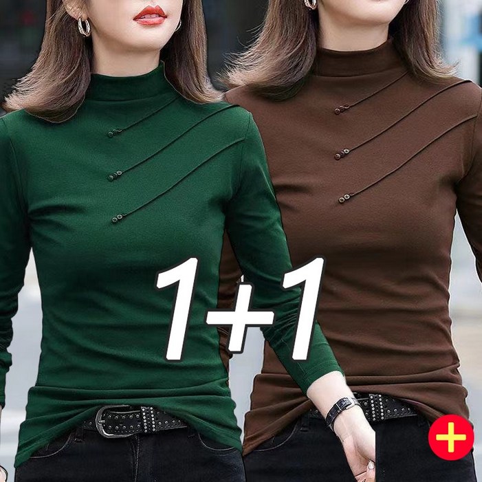 11 가을겨울 슬림핏 기모 반목티 티셔츠 상의 여성긴팔티 풀오버 빅사이즈 스판 이너티