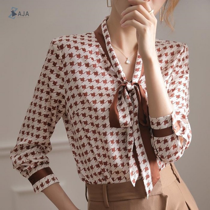 ZAJA 쉬폰 블라우스 여성 긴팔 리본 디테일 우아한 오피스룩 데일리 셔츠