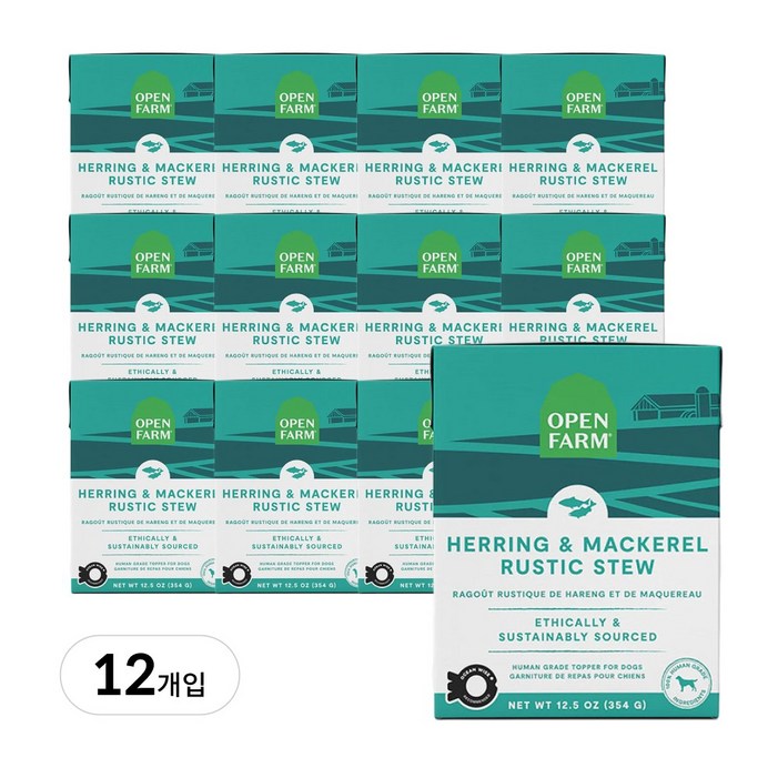 오픈팜 독 스튜 강아지 영양 습식 사료 파우치, 12개, 354g, 고등어