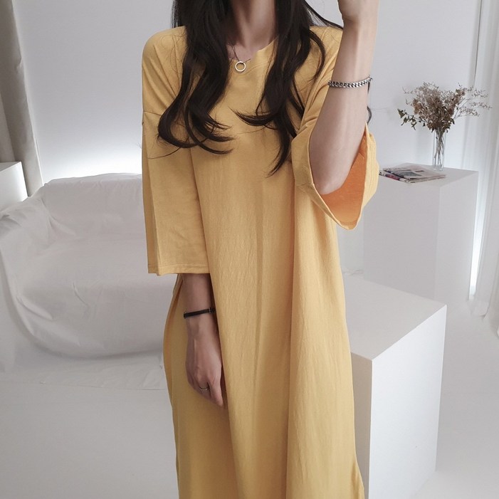 레이디스룸 국산 자체제작 댕편해 7부 빅사이즈 오버핏 무지 롱 원피스