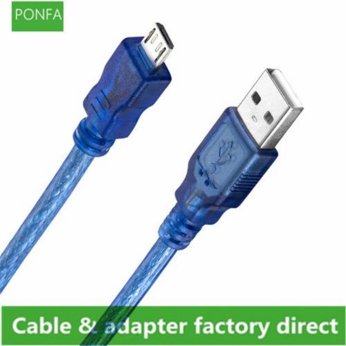 마이크로 USB 2.0 데이터 케이블 USB-A, Mirco-B 이중 차폐 포일 브레이드, 투명 블루 0.3m, 0.5m, 1.0m, 1.5m, 3m, 5m