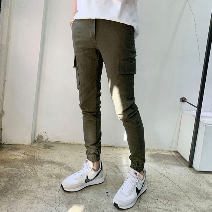 라운지21 남자 슬림핏 뒷밴딩 린넨 카고 조거팬츠