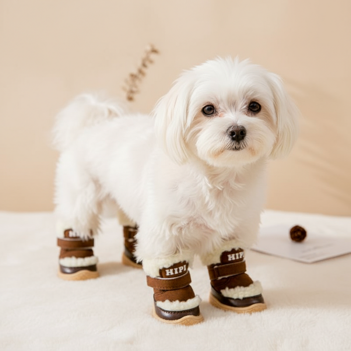 가을겨울  강아지 신발 겨울 외출용 방한화 소형견 강아지 발보호 방수 미끄럼방지 신발 4개