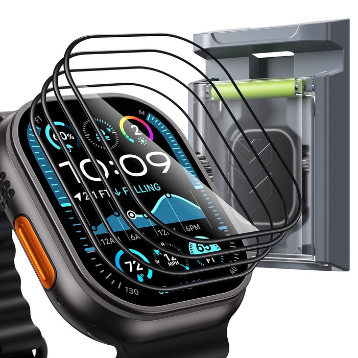 WSKEN 애플워치 울트라123 49mm 9H강화유리 액정보호 필름 간편한 자동부착, 4개
