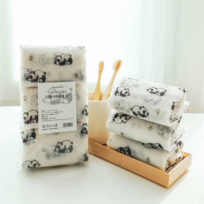아던홈 THE 바오팬더 나염 샤워타올, 혼합색상, 3개입, 1개