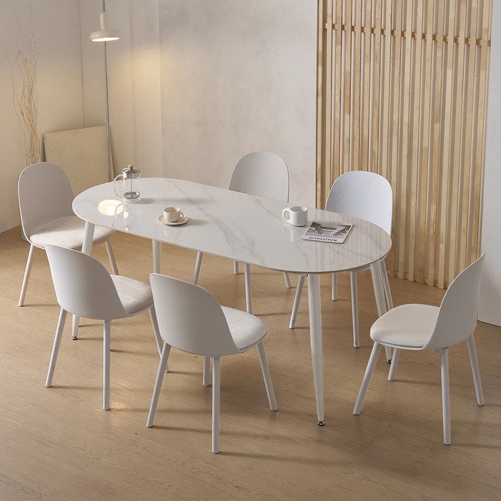 파로마 루미 1800 세라믹 식탁 + 의자 6P 세트 6인용 방문설치, 식탁(화이트), 의자(아이보리6P)