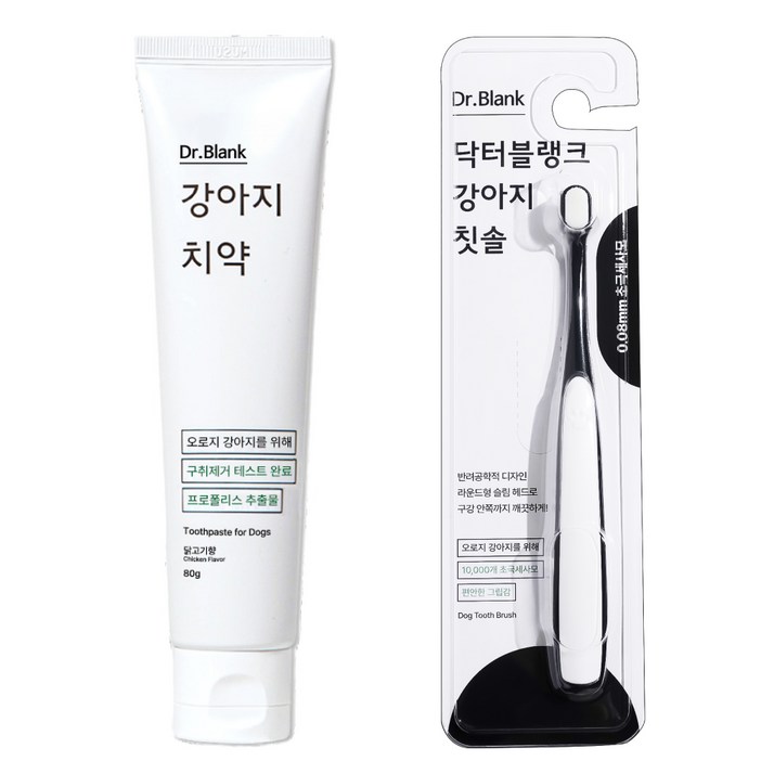 닥터블랭크 강아지 구강관리 치약 닭고기맛 80g + 초미세모 칫솔 세트, 1세트