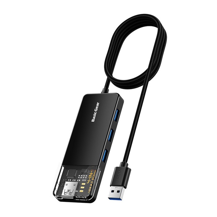 베이직기어 USB C A타입 4포트 4in1 허브, 블랙, 1개