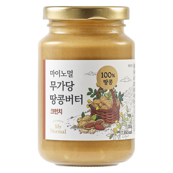 마이노멀 무가당 땅콩버터 100% 크런치, 1개, 250g