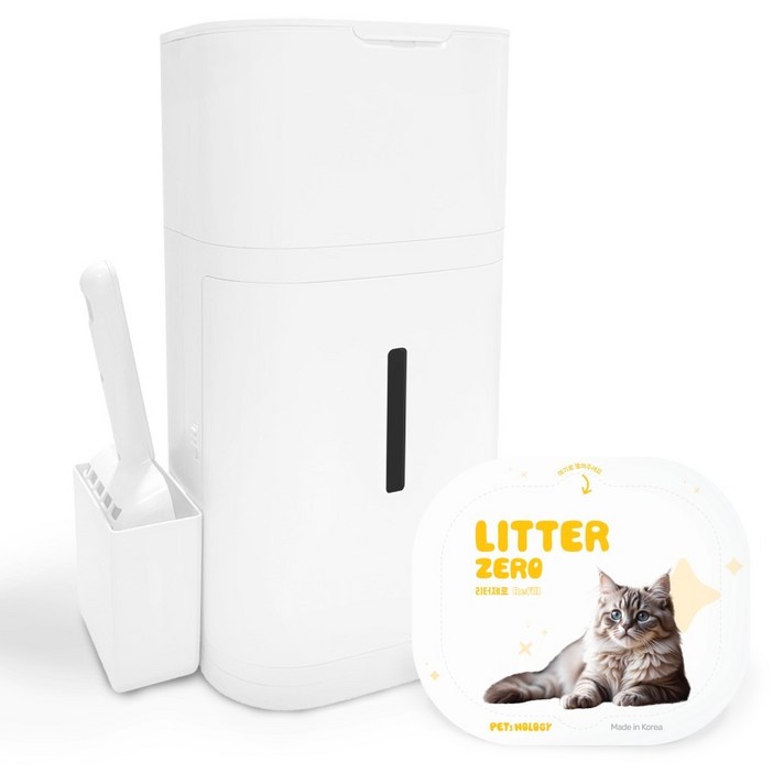 펫츠놀로지 고양이 원터치 배변 쓰레기통 리터제로, 화이트, 1개
