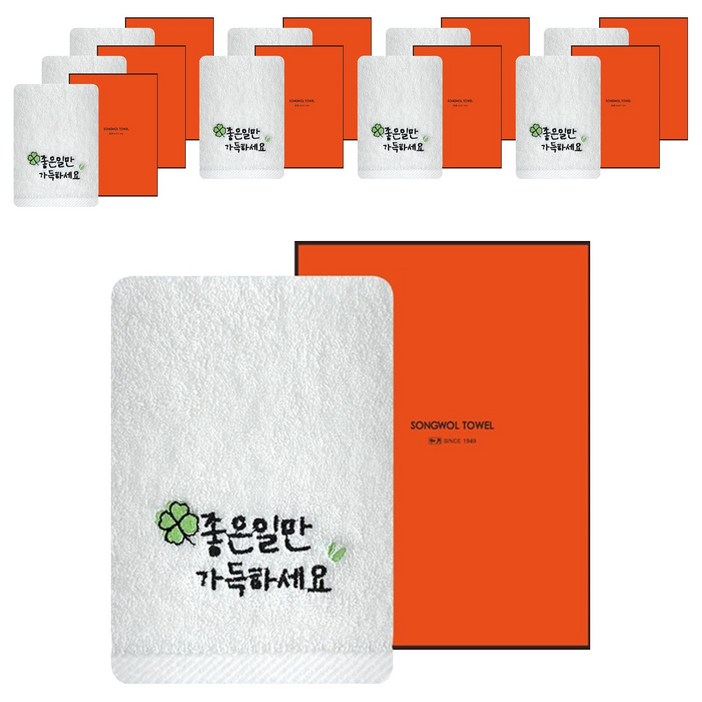 송월타월 행운 응원 좋은일 클로버 자수 세면 타월 150g 30수 면사  선물박스 세트