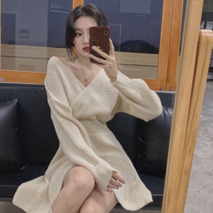 포플러앤씨 여성용 다비엘라 브이넥 니트 원피스 P25WOPS091905