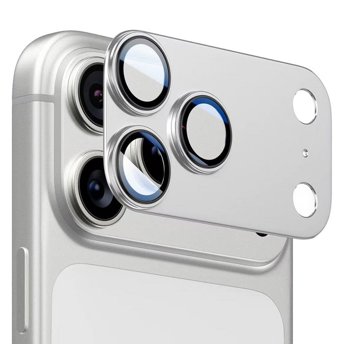 누아트 빛번짐 차단 후면 카메라 렌즈 메탈 플레이트 풀커버 강화유리 보호필름 2p 세트 실버