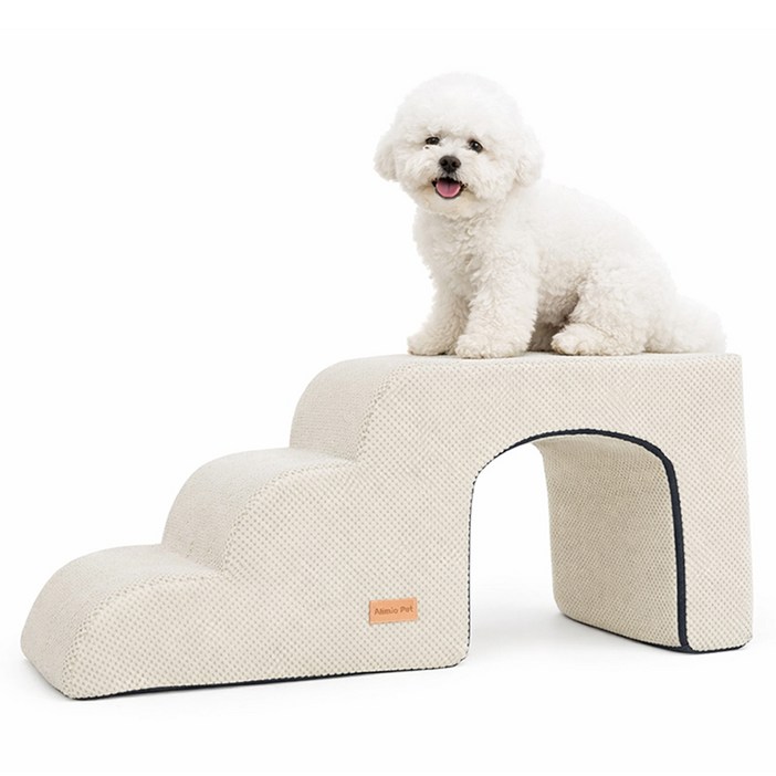 올미오펫 강아지 구름패브릭 동굴계단 3단, 크림아이보리, 1개