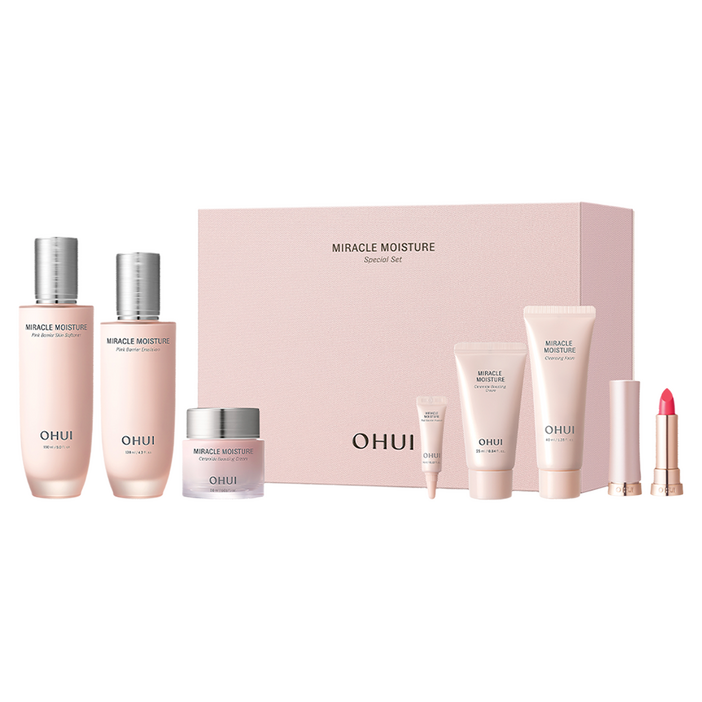 오휘 미라클 모이스처 핑크 베리어 스킨 150ml + 에멀전 130ml + 크림 30ml + NEW 루즈 리얼 미니 + 에센스 4ml + 크림 25ml + 클렌징 폼 40ml