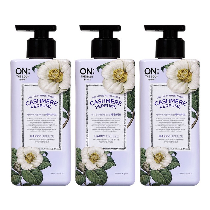 온더바디 캐시미어 퍼퓸 해피브리즈 바디로션 꽃향, 400ml, 3개