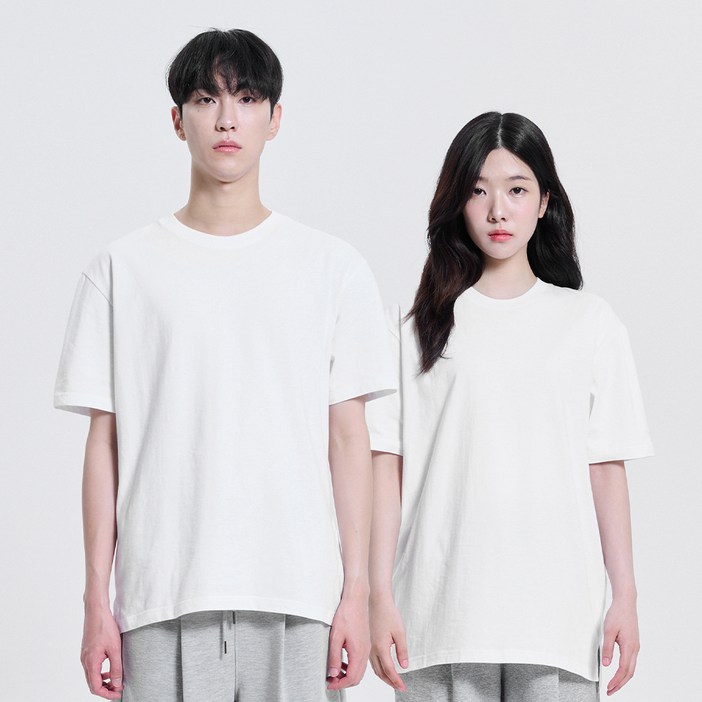 포슈어 남녀공용 통기성 순면 20수 옆트임 레이어드 반팔 티셔츠