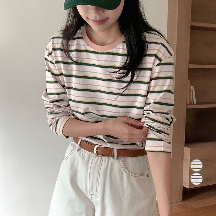 아피나르 여성용 레트로 스트라이프 긴팔 티셔츠