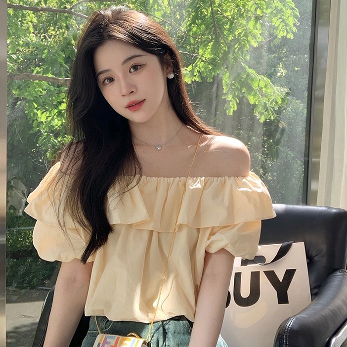 피어니스트 템페라먼트 오프숄더 러플 블라우스
