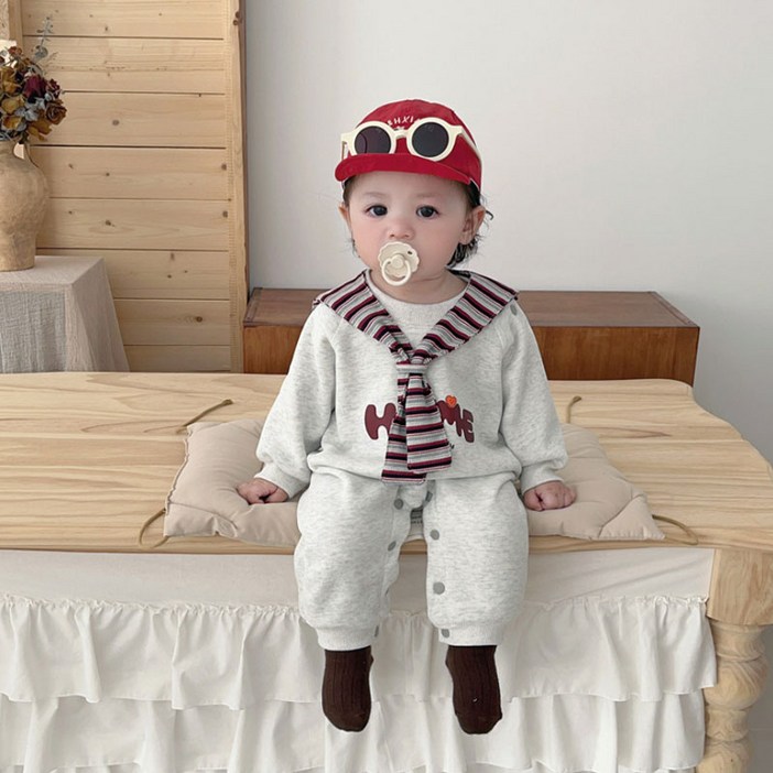 베베니즈 데일리 프린팅 긴팔우주복  머플러 세트